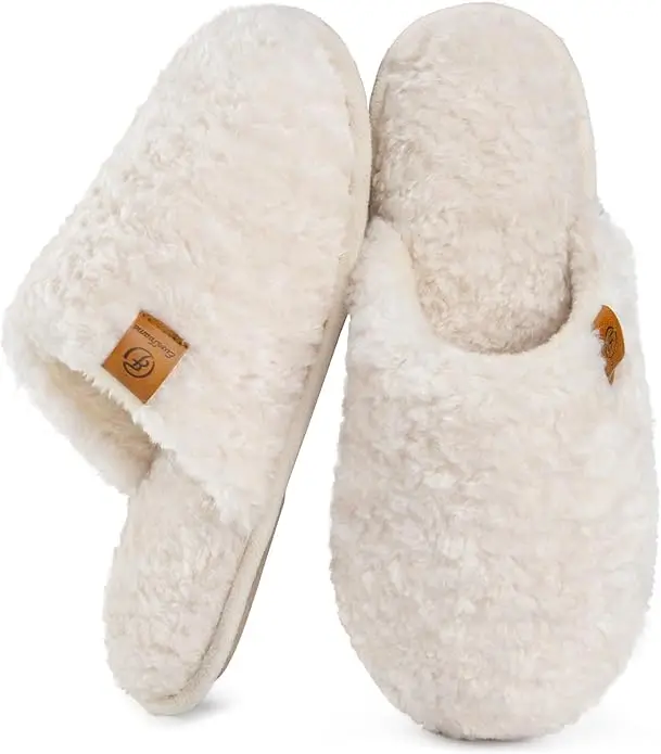 EverFoams Women's Fuzzy Slip-on Slippers Warm Cozy Soft Lightweight Memory Foam Indoor House Shoes