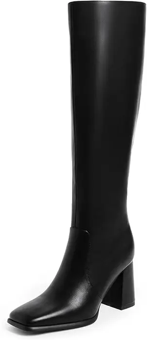 Modatope Knee High Boots Women Chunky Heel Square Toe Tall Boot for Women High Heel Side Zipper Long Boots