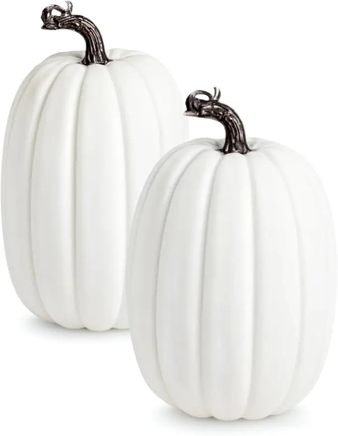 vensovo 2PCS 8 Inch White Plastic Pumpkins for Decorating – Large Artificial Foam Pumpkins for Fall Decor, Halloween, Thanksgiving, Paintable for DIY Crafts & Centerpieces