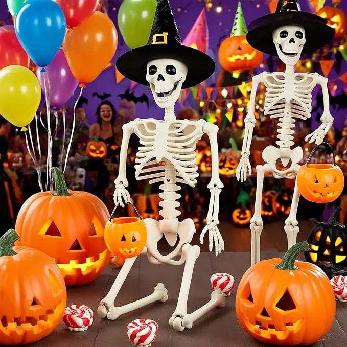 Halloween Skeleton Decorations - Life Size Full Body Posable Skeletons with Movable Joints for Indoor/Outdoor, Graveyard, Spooky Party Props (2pack 36 inches Halloween Skeleton)
