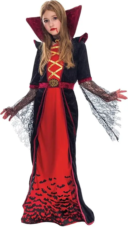 Spooktacular Creations Royal Vampire Costume for Girls, Deluxe Set Halloween Gothic Victorian Vampiress Queen Costume