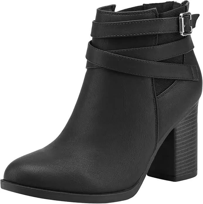 TOETOS Women's Chunky High Heel Ankle Boots Close Toe Fall Heeled Booties Shoes