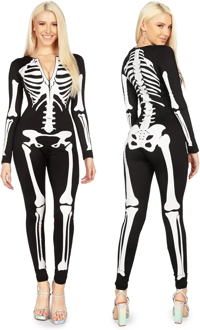 Tipsy Elves Form Fitting & Flattering Skeleton Bodysuit for Halloween - Women's Skeleton Costume