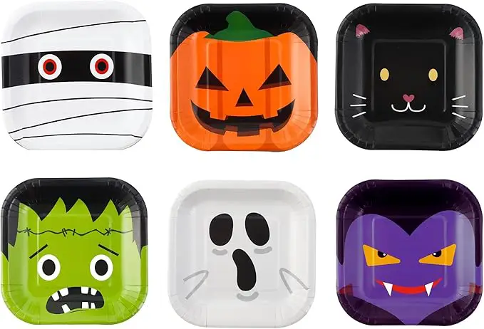 Winoo Design Small Halloween Dessert Plates - 48 PK - Small Paper Plates Disposable for Halloween Decor, Table Decorations, Party Supplies, Party Favors