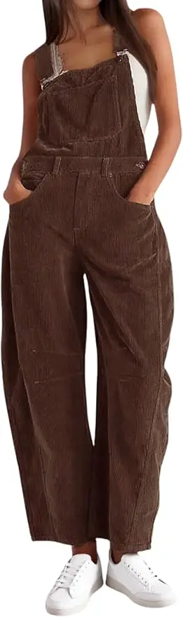 AMEBELLE Corduroy Overalls for Women Barrel Wide Leg Bib Corduroy Pants Women Adjustable Romper Jumpsuit with Pockets