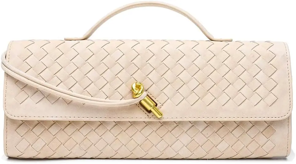 JYG Suede Woven Handbag for Women Trendy Evening Shoulder Bag Casual Clutch Purse Crossbody Satchel with Metal Buckle 2025