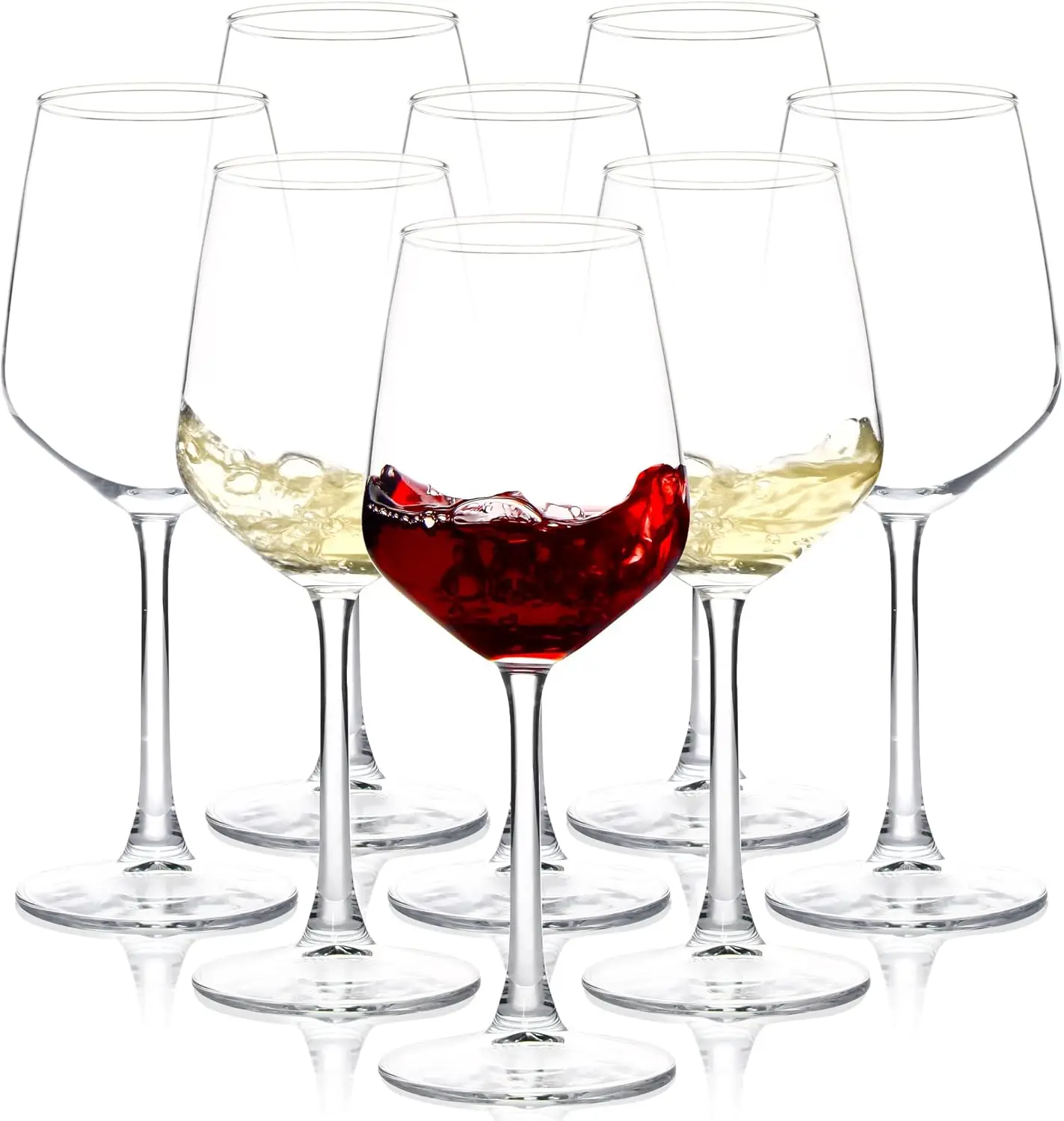 Wine Glasses Set of 8, 12oz Clear Red:White, Long Stem Wine Glasses for Party, Wedding and Home