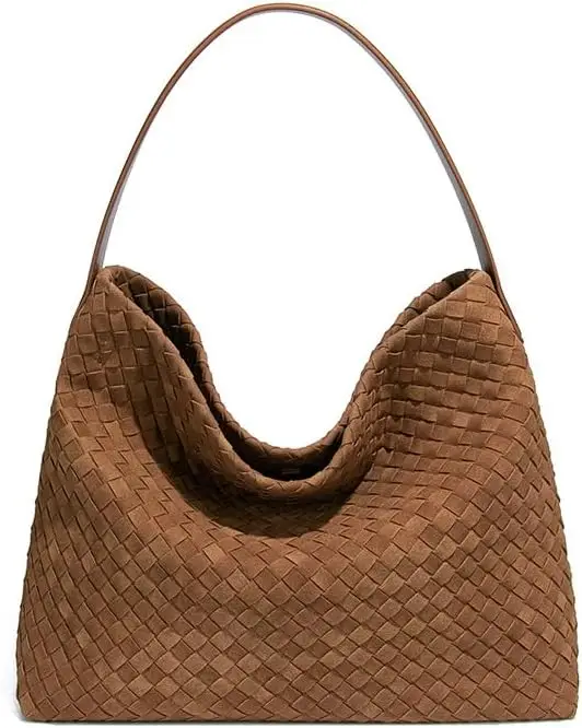 Woven Suede Shoulder Bag for Women Suede Hobo Bag Tote Elegant Handbag Satchel for Work Travel
