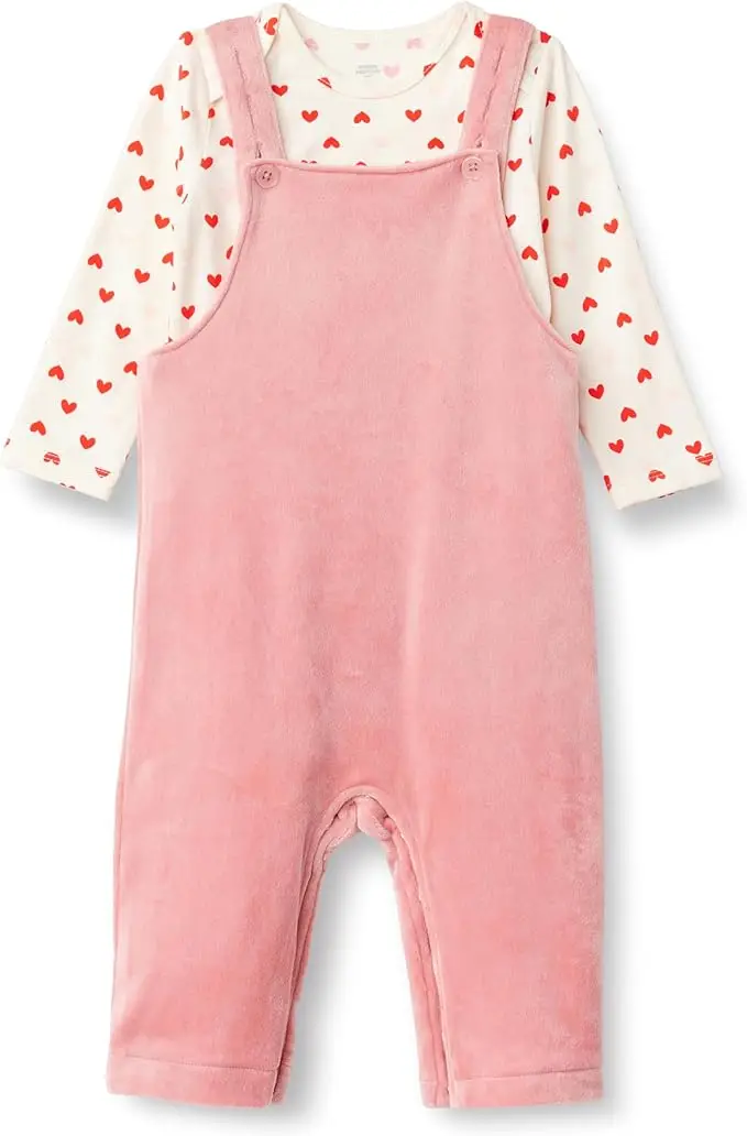 Amazon Essentials baby-girls Velour Overall and Long Sleeve Bodysuit Set
