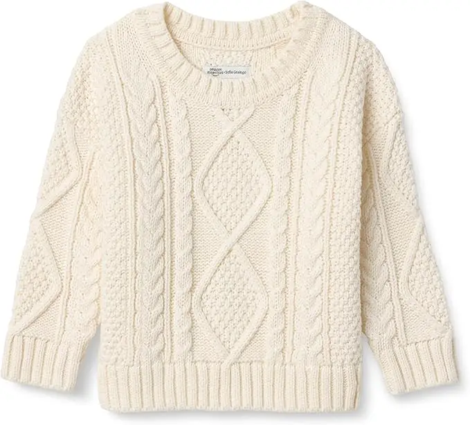 Amazon Essentials x Sofia Grainge Babies, Toddlers, and Boys' Cable Crewneck Sweater