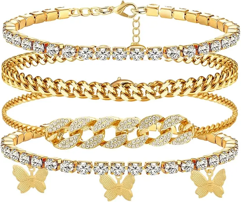 Butterfly Ankle Bracelet for Women Rhinestone Anklets Bulk Adjustable Layered Beach Ankle Bracelet Braided Chain Anklet Charm Ankle Bracelet Jewerly Gift