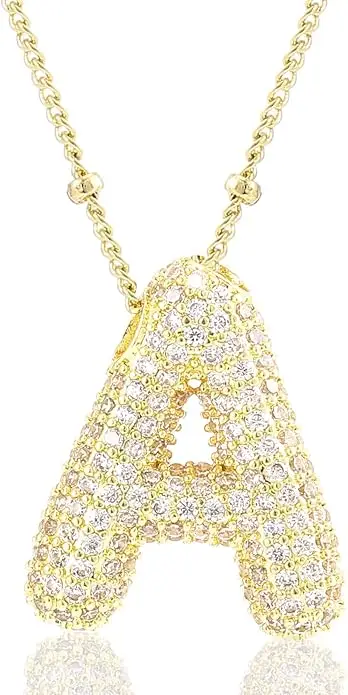 Letter Necklace, 14k Gold Plated Bubble Balloon Dainty Necklace for Women, Chunky Initial Charm Pendant Name Necklace Personalized