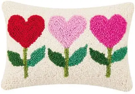 Peking Handicraft - Heart Flowers Hook Pillow 8x12