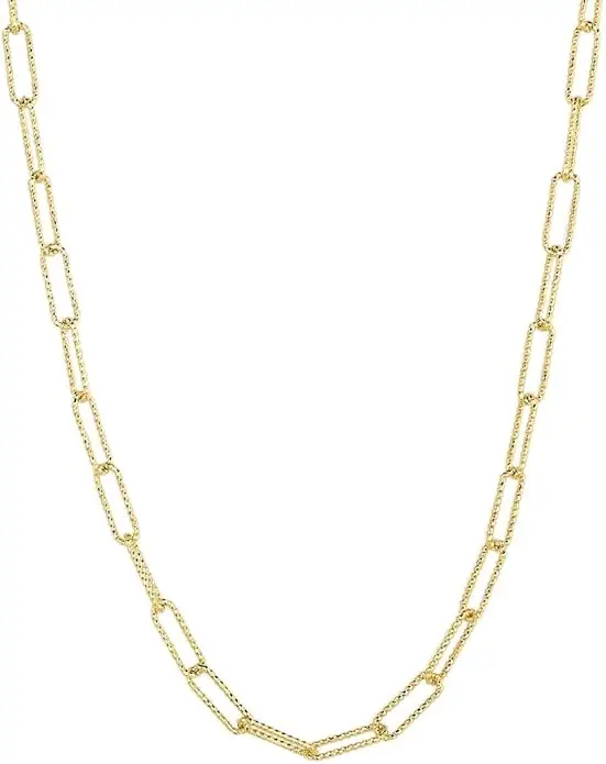 gorjana - Crew Link Necklace 18 1:4 inches - 18k Gold Plated Brass - Elegant Textured Design - Layering with Chains - Versatile and Easy to Wear, Push Hinge Closure